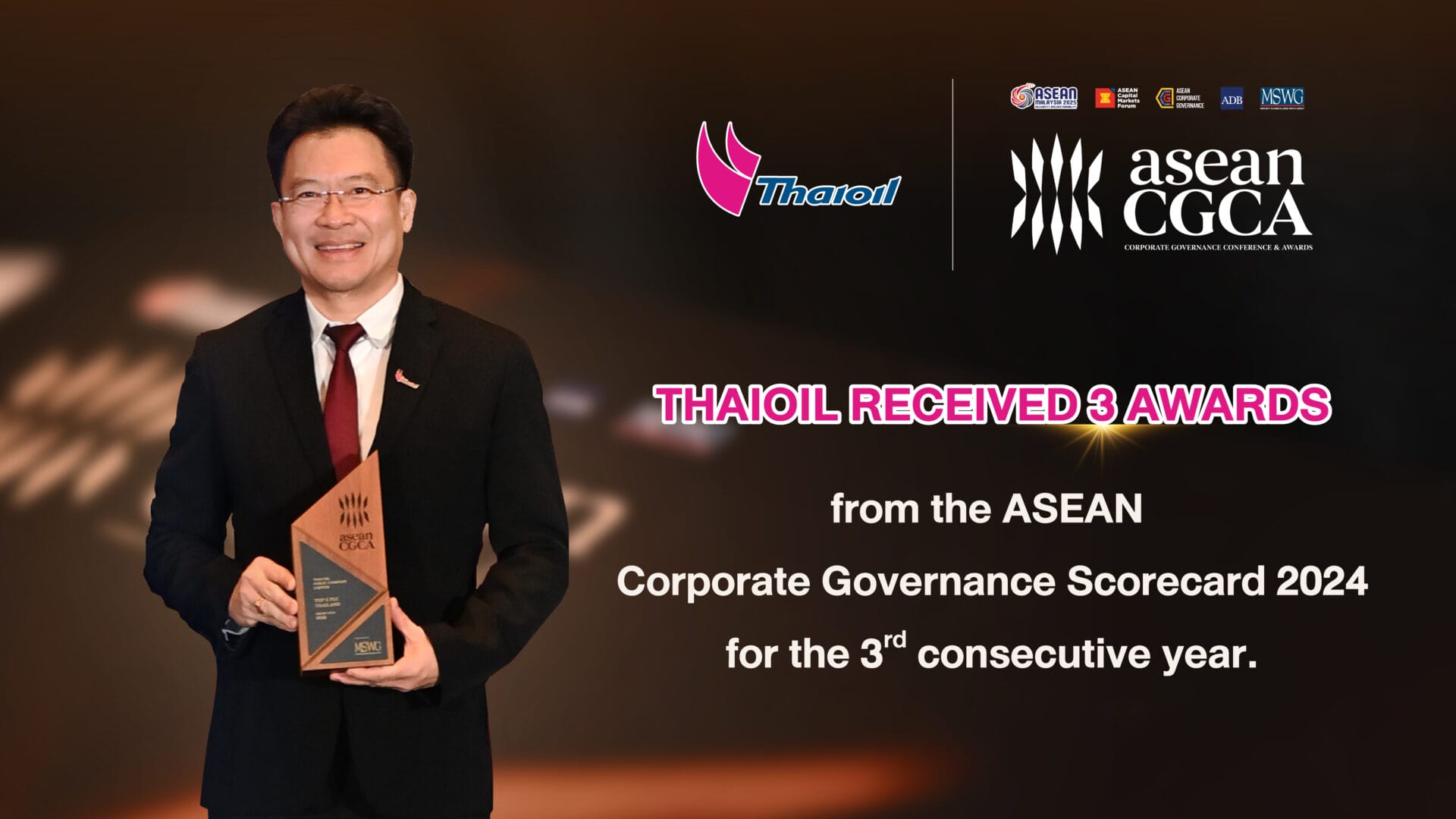 Thaioil received 3 awards from the ASEAN Corporate Governance Scorecard 2024 for the 3rd  consecutive year.