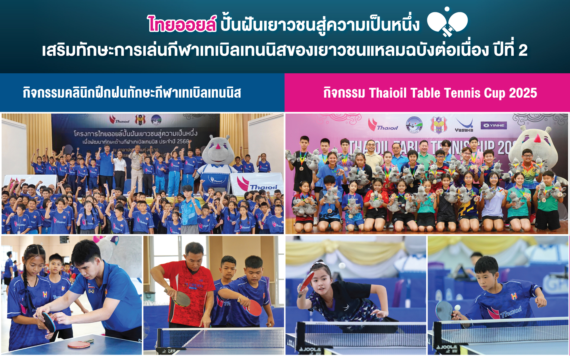 ไทยออยล์ ปั้นฝันเยาวชนสู่ความเป็นหนึ่ง เสริมทักษะการเล่นกีฬาเทเบิลเทนนิสของเยาวชนแหลมฉบังต่อเนื่องปีที่ 2